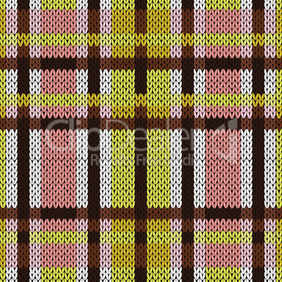 Seamless knitted pattern in brown, yellow and white