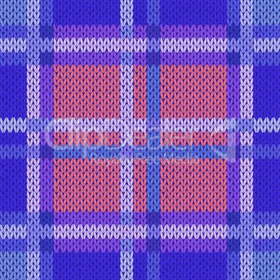 Seamless knitted pattern in violet, blue and terracotta hues