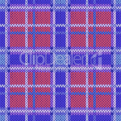 Seamless knitted pattern in violet, blue and terracotta light colors