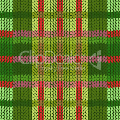 Seamless knitted pattern in green and red hues