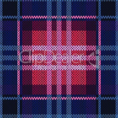 Knitting seamless pattern in blue and red hues