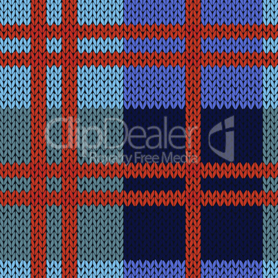 Knitting seamless pattern in blue and red hues