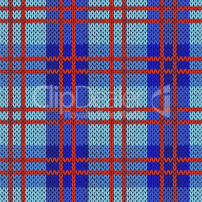 Knitting seamless pattern in blue and red colors