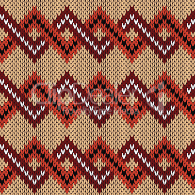Knitting seamless zigzag pattern in various warm colors