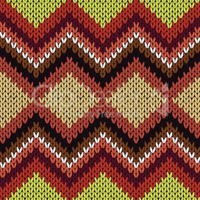Knitting seamless zigzag pattern in warm hues