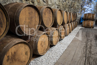 Wine Cellar with oak barrels