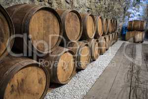 Wine Cellar with oak barrels