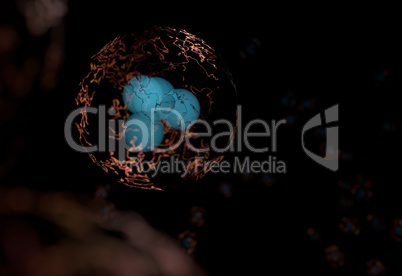 nucleus with electric cloud of electrons isolated on black 3d illustration