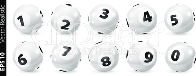 Set of Lottery Black and White Number Balls 0-9