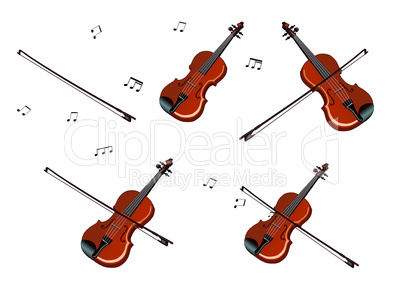 Violin, bow and Notes Set Isolated on White Background