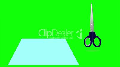 Scissors Cutting a Paper Isolated on Green Screen