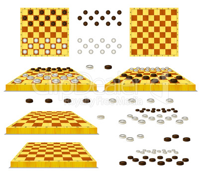 Set of Chessboard and Checkers Isolated on White Background