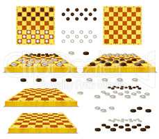 Set of Chessboard and Checkers Isolated on White Background