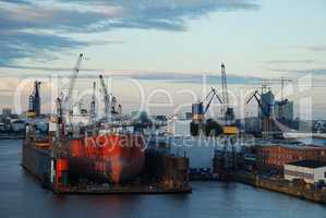 Harbor scene in Hamburg, germany