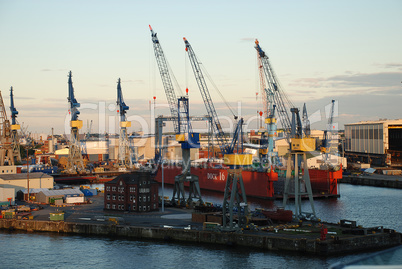 Harbor scene in Hamburg, Germany