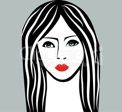 Beauty girl face sketch, woman face vector portrait. Hair wave.