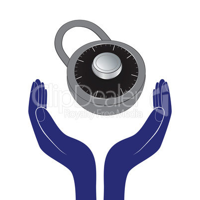 Human hands encourage padlock as save privacy concept vector illustration