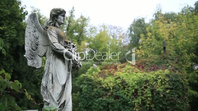 Vintage statue of winged angel at the graveyard