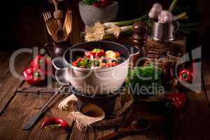 Goulash with colored vegetables