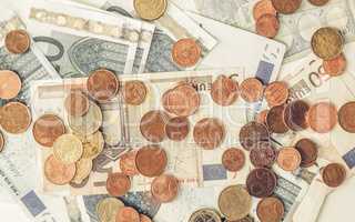 Vintage Euros coins and notes