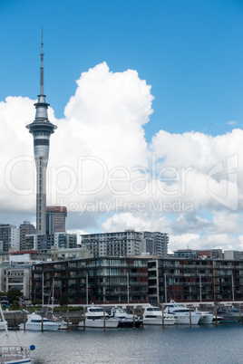 Sky Tower Auckland und Hafen