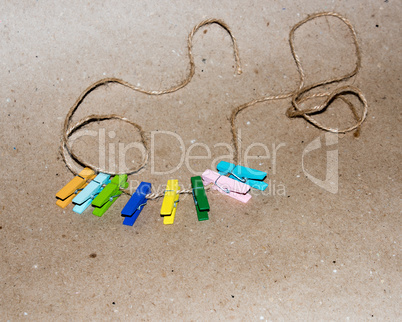 Set of colour clothespins.