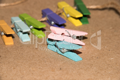 Set of colour clothespins.