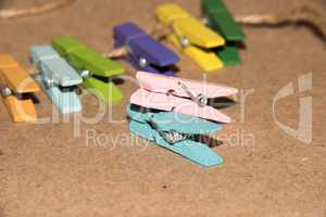Set of colour clothespins.