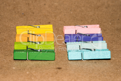 Set of colour clothespins.