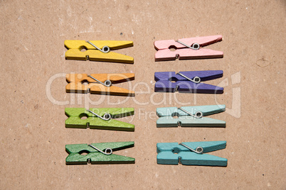 Set of colour clothespins.