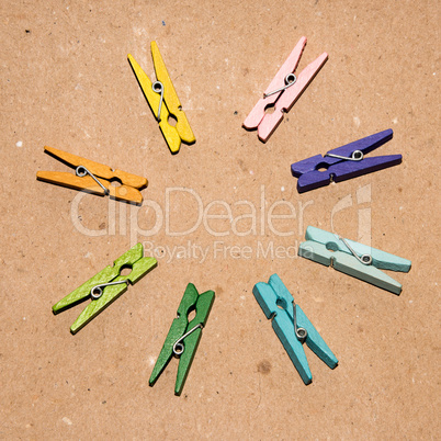 Set of colour clothespins.