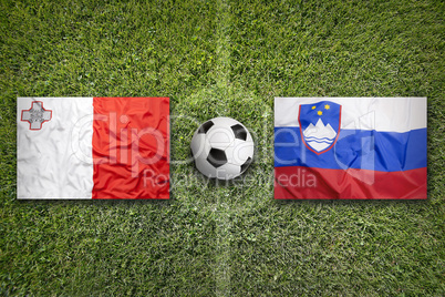 Malta vs. Slovenia flags on soccer field