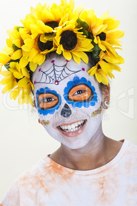Girl in Dia de los Muertos Halloween Make Up