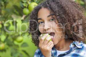 Mixed Race African American Girl Teenager Eating Apple