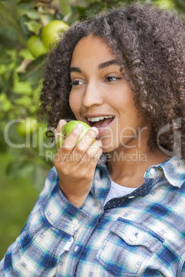 Mixed Race African American Girl Teenager Eating Apple