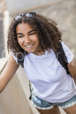Mixed Race African American Girl Teenager With Back Pack