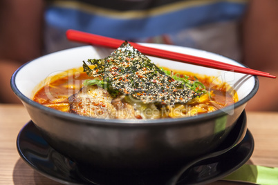 Japanese Pork Ramen Noodles and Chopsticks