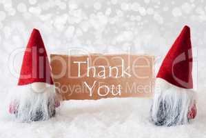 Red Gnomes With Card, Text Thank You