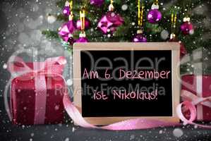 Tree With Gifts, Snowflakes, Bokeh, Nikolaus Means Nicholas Day
