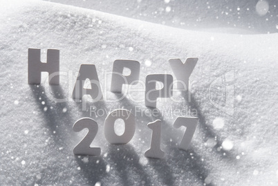 Text Happy 2017 With White Letters In Snow, Snowflakes