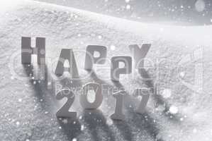 Text Happy 2017 With White Letters In Snow, Snowflakes
