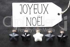 Black Tree Balls, Joyeux Noel Means Merry Christmas