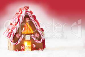 Gingerbread House, Red Background, Copy Space