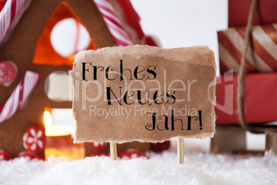 Gingerbread House With Sled, Neues Jahr Means New Year