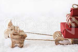 Reindeer With Sled, White Background, Copy Space