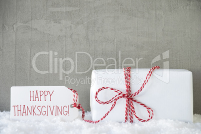 One Gift, Urban Cement Background, Text Happy Thanksgiving