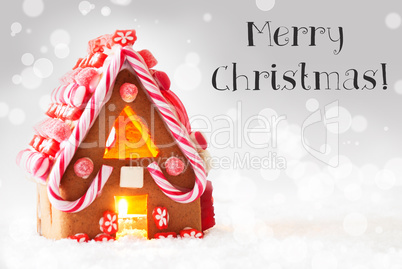 Gingerbread House, Silver Background, Text Merry Christmas