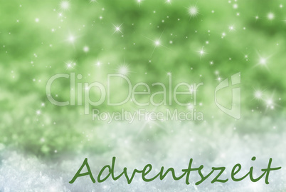 Green Sparkling Christmas Background, Snow, Adventszeit Means Advent Season