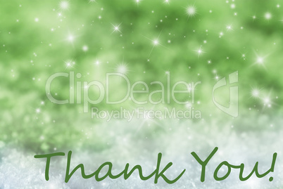 Green Sparkling Christmas Background, Snow, Text Thank You