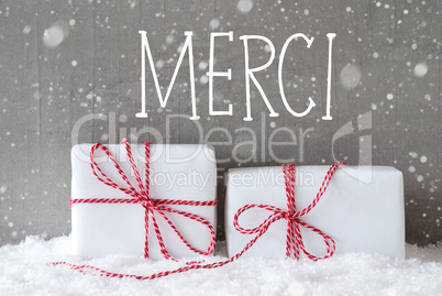 Two Gifts With Snowflakes, Merci Means Thank You